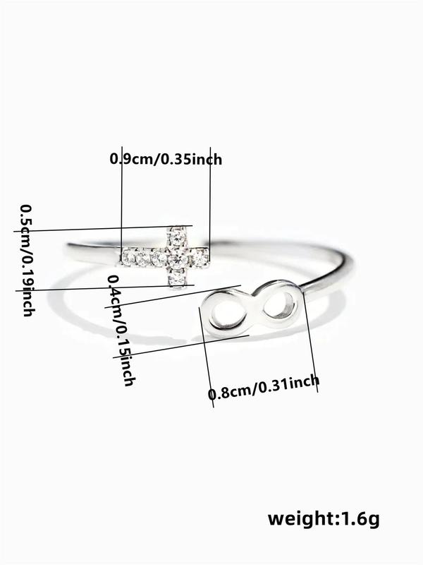 Women's Elegant Infinity Cross Design Rhinestone Decorated Open Adjustable Ring, Fashion Accessories for Party, Daily Clothing Decor for Girl