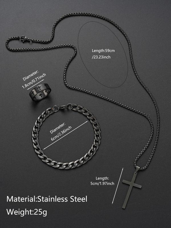 Men's Punk Style Matching Jewelry Set, Cross &Chain Design Pendant Necklace & Bracelet &.Ring Back To School, Jewelry Men Accessoriesfor Party & Daily Gift Kit Women, Fall Outfits, FallFreshness Fall