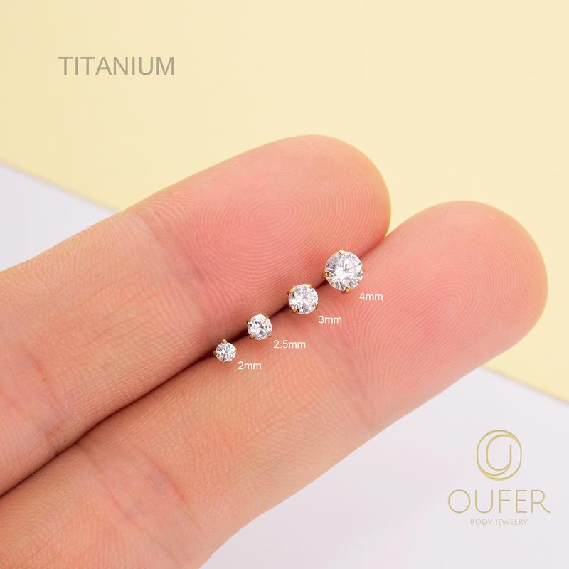 Oufer 16G Titanium Prong CZ Threadless Push Pin Labret Tragus Cartilage Conch Helix Flat Back Earring Nose Stud