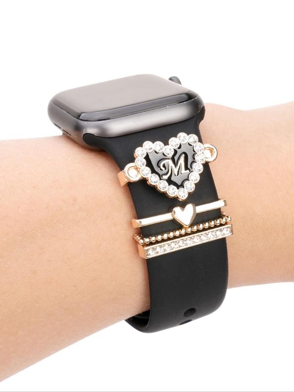 Heart & Letter Design Watch Band Charms, Rhinestone Decor Watch Band Accessories for Women & Girls, Trendy All-match & Exquisite Watch Accessories for Birthday Gift