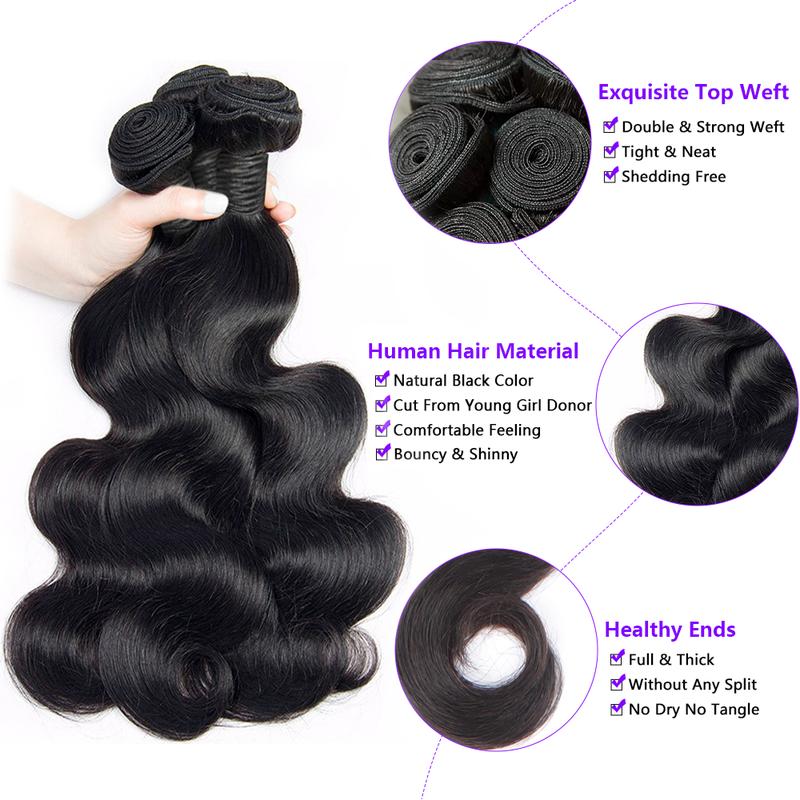 Budget Friendly 10A Grade Brazilian Virgin Natural Black 100% Human Hair Straight Body Wave Quick Weave Sew in Glue in Viral Human Hair Bundles