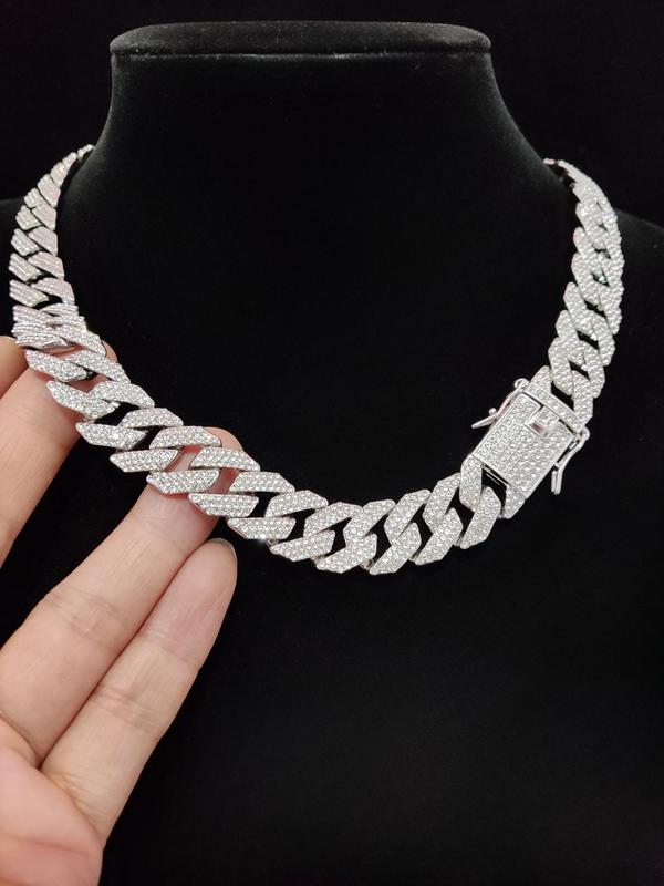 Rhinestone Decor Cuban Chain Necklace for Men & Women, Chains for Men, 2024 New Style Hip Hop Iced Out Jewelry for Party, Daily, Back To School As Anniversary Gift