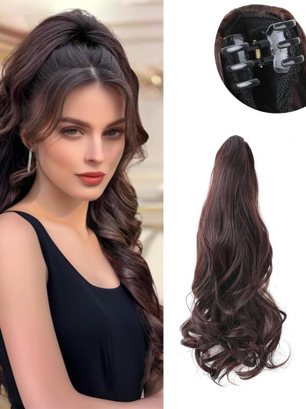 18 24 Inch Long Curly Wavy Clip in Synthetic Wigs, Synthetic Hair Extensions for Women, Natural Fluffy Ponytail Extension, Synthetic Hairpiece for Daily Use