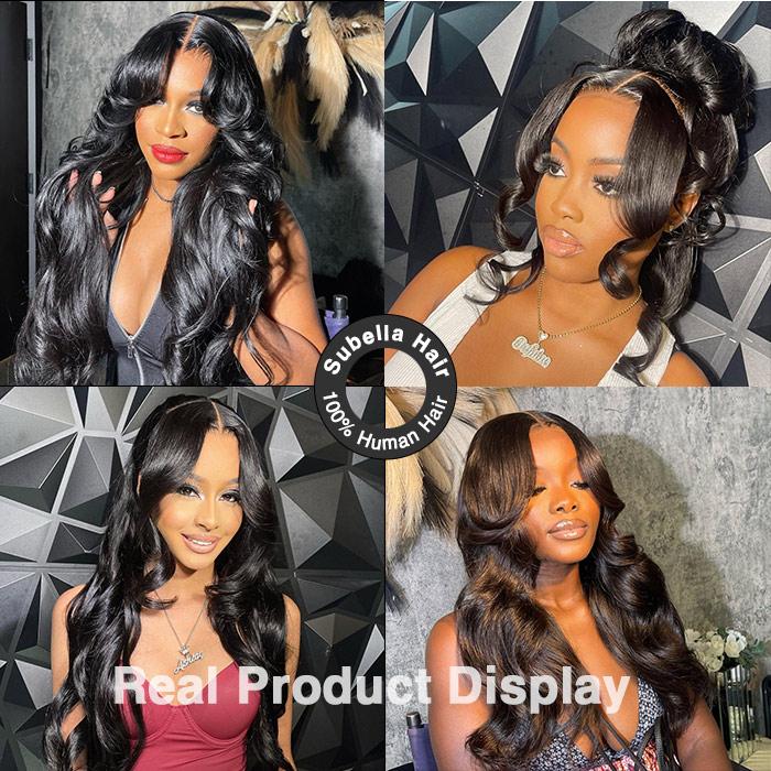 Curtain Bangs Wig Chic Retro HD Lace Pre Plucked Pre Bleached 180% Density Body Wave Human Hair Wigs | Subella Hair