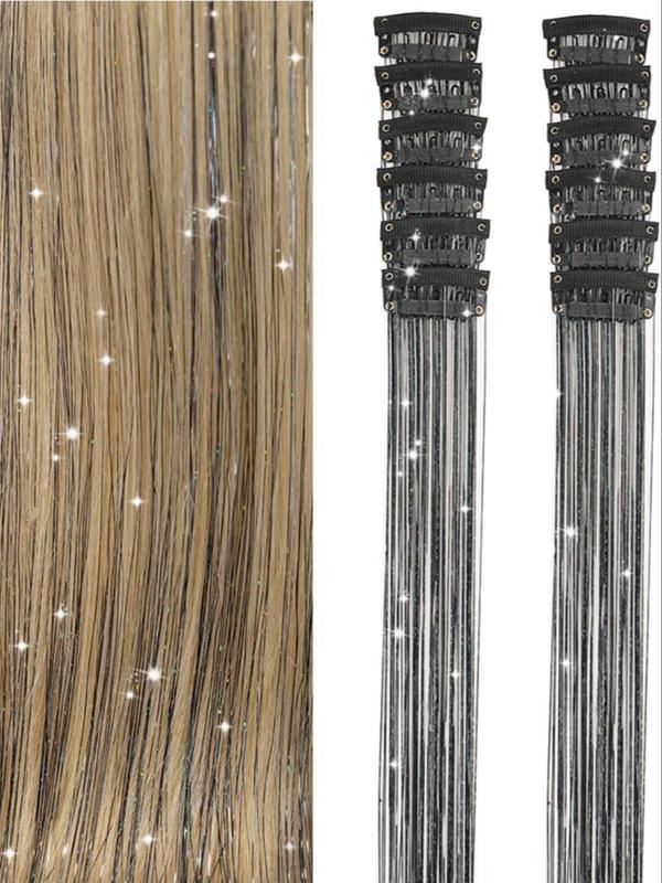 21 Inch Straight Clip-in Hair Extensions (6pcs), Glittering Hair Extensions for Women & Girls, Heat Resistant Hairstyles for Daily Use, Hairstyles Ideas