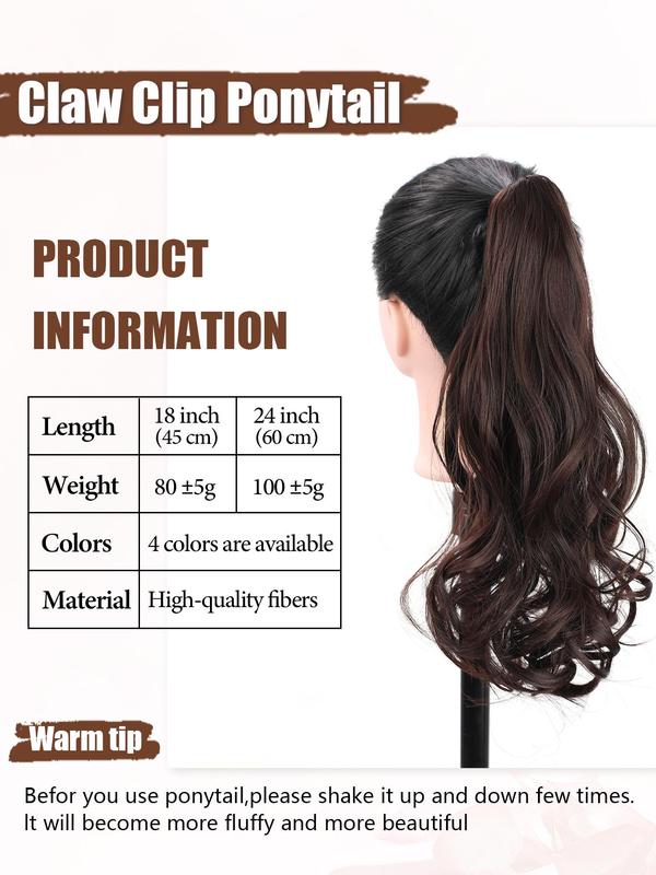 18 24 Inch Long Curly Wavy Clip in Synthetic Wigs, Synthetic Hair Extensions for Women, Natural Fluffy Ponytail Extension, Synthetic Hairpiece for Daily Use