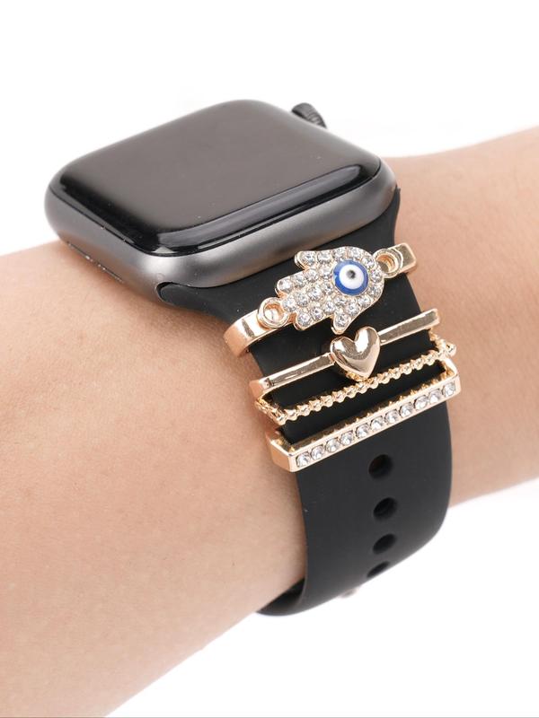 Fashionable Watch Band Decorative Ring Loop, Rhinestone Decor Heart & Eye Design Watch Band Accessories for Women & Girls, Trendy  Watch Accessories for Birthday Gift