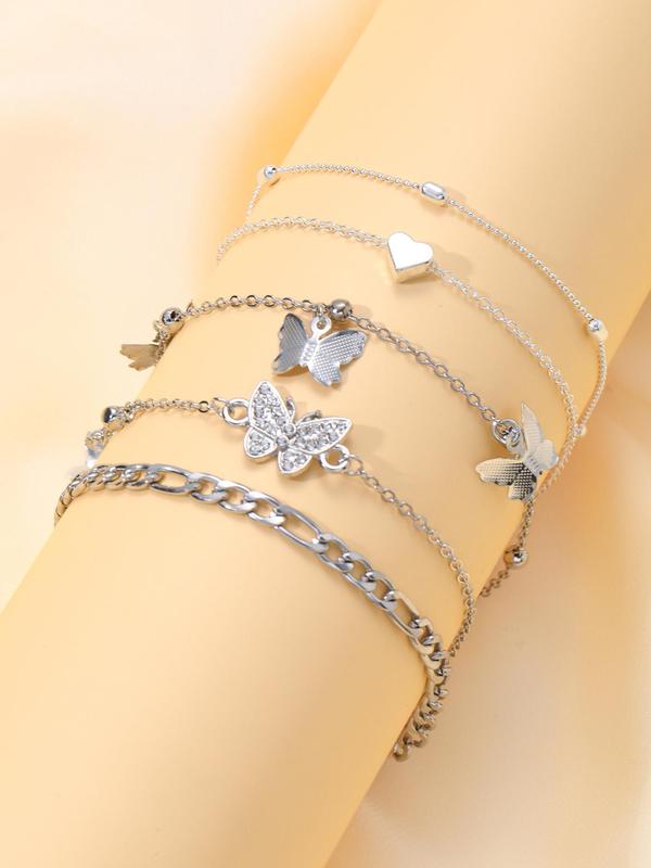 Fashion Butterfly & Heart Decor Anklet, 2024 New Style Jewelry for Party, Daily Clothing Decor, Trendy All-match & Exquisite Jewelry for Birthday Gift