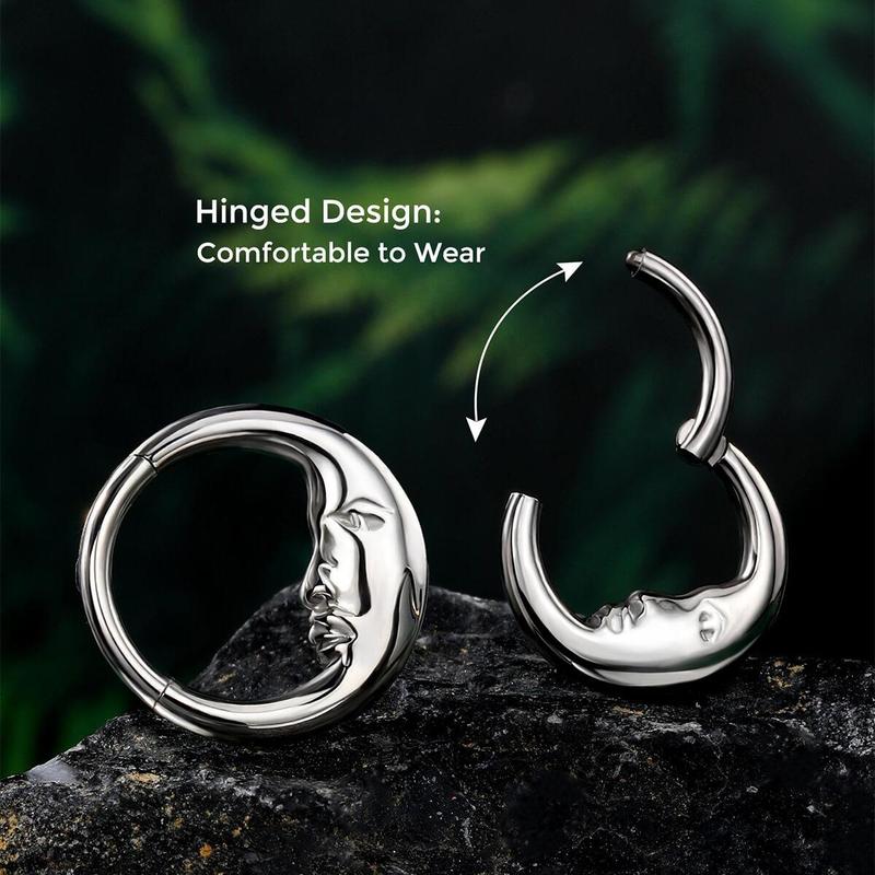 Oufer 16G Titanium Moon Face Hinged Segment Septum Ring - Unique Body Jewelry for a Mystical Look