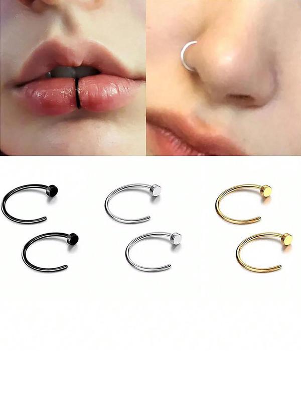 Fashionable Stainless Steel Nose & Lip Rings, 6counts set Non-piercing Nose Rings, Body Jewelry for Women & Girls, Trendy All-match & Exquisite Jewelry for Birthday Gift