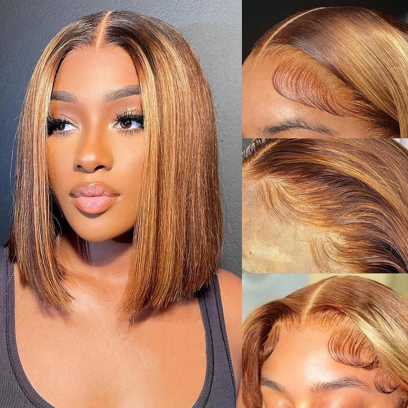 highlighted Ombre Bob Straight Human Hair Wig Highlight Honey Blonde 13x4 Hd transparent Lace Front Wigs Human Hair Pre-Plucked P4 27 Colored hair wigs kinky straight brazilian virgin Kinky Straight