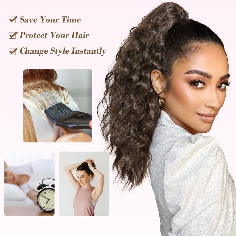 REECHO Ponytail Extension, 18 Inch Claw Clip on Ponytail Extension for Women Long Curly Wavy Ponytail Extensions Multi-Layer Synthetic Clip in Ponytail Hairpiece for Daily