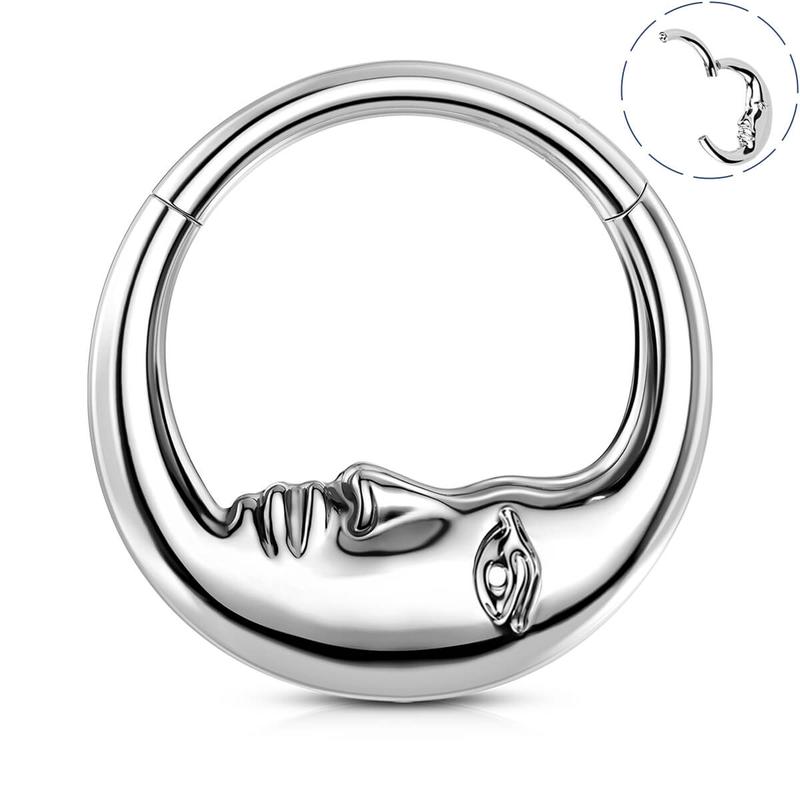 Oufer 16G Titanium Moon Face Hinged Segment Septum Ring - Unique Body Jewelry for a Mystical Look