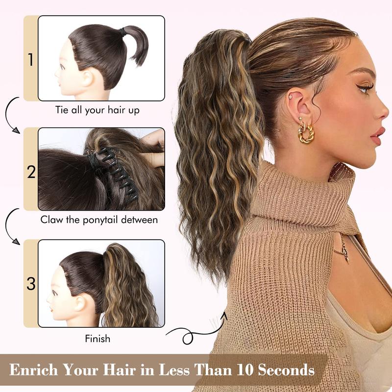 REECHO Ponytail Extension, 18 Inch Claw Clip on Ponytail Extension for Women Long Curly Wavy Ponytail Extensions Multi-Layer Synthetic Clip in Ponytail Hairpiece for Daily