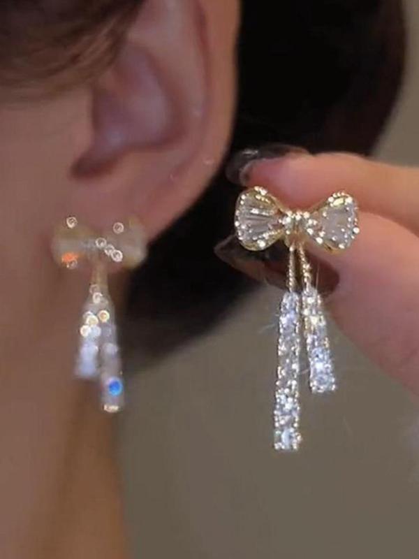 Summer Rhinestone Bow Design Dangle Earrings for Gift, Elegant Women's Casual Matching Earrings Jewelry for Party, Classic Fashion Ear Piercing Accessories for Daily Wear