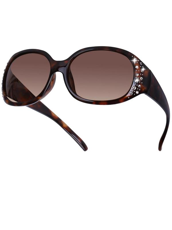 Vintage Rhinestone Decorated Oval Frame Sunglasses, Trendy Sunglasses for Everyday Use, Fashion Accessories for Outdoor Activities