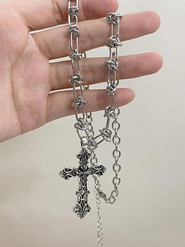 Vintage Cross Pendant Necklace, Punk Style Jewelry for Party, Daily Clothing Decor, Trendy All-match & Exquisite Jewelry for Birthday Gift