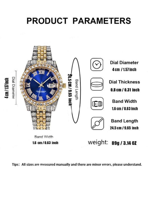 Rhinestone Decor Round Dial Analog Quartz Watch, Fashion Watch for Party, Daily Clothing Decor, Trendy Exquisite Watch for Birthday Gift without Box