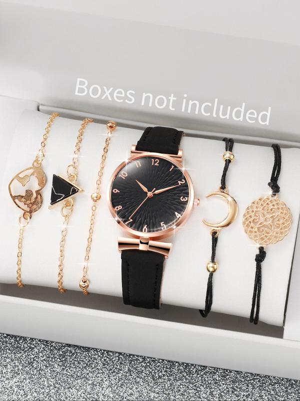 Women's Fashion Round Dial Quartz Watch & Bracelet Set, 2024 New Style Watch Set for Party, Trendy All-match & Exquisite Watch Set for Birthday Gift without Box