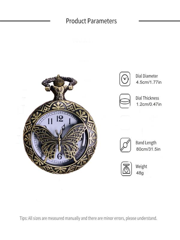 Men's Vintage Butterfly Design Quartz Pocket Watch, Fashion Round Dial Analog Watch for Party, Daily Decor, Trendy All-match & Exquisite Watch for Birthday Gift