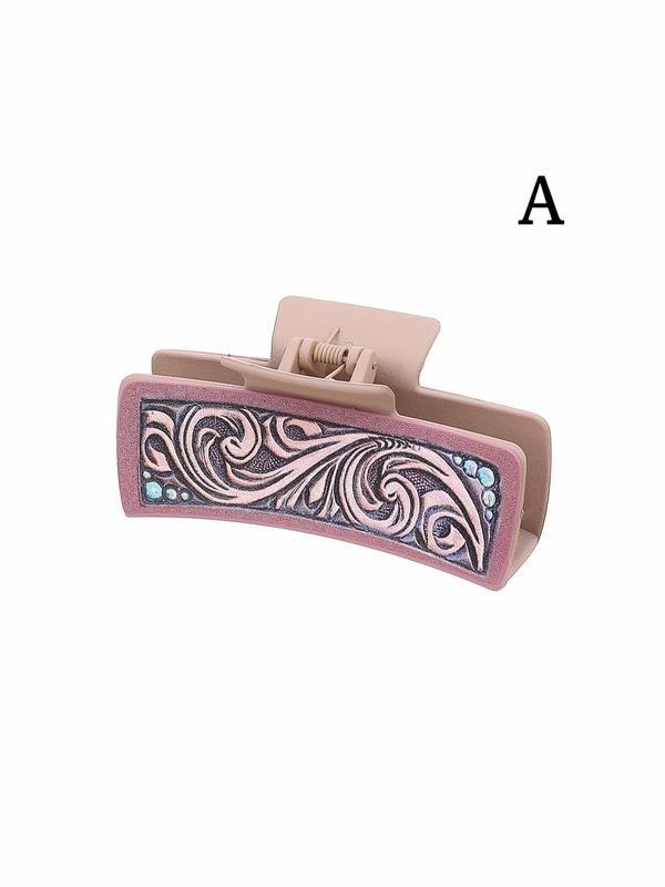 Western Colorblock Rectangle Hair Claw for Gift for Women, Geometric Design Easy Grasping Hair Accessories for Daily Use