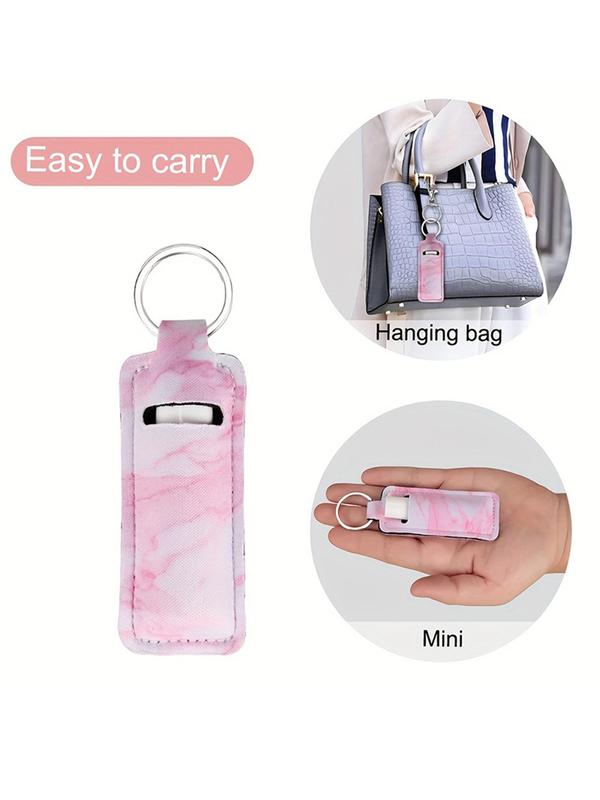 3pcs set Casual Marble Textured Chapstick Holder Keychain, Spring New Trendy Bag Accessories for Women & Girls, Daily Clothing Decor