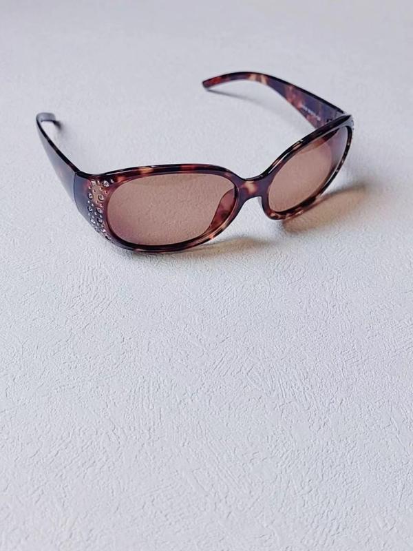 Vintage Rhinestone Decorated Oval Frame Sunglasses, Trendy Sunglasses for Everyday Use, Fashion Accessories for Outdoor Activities