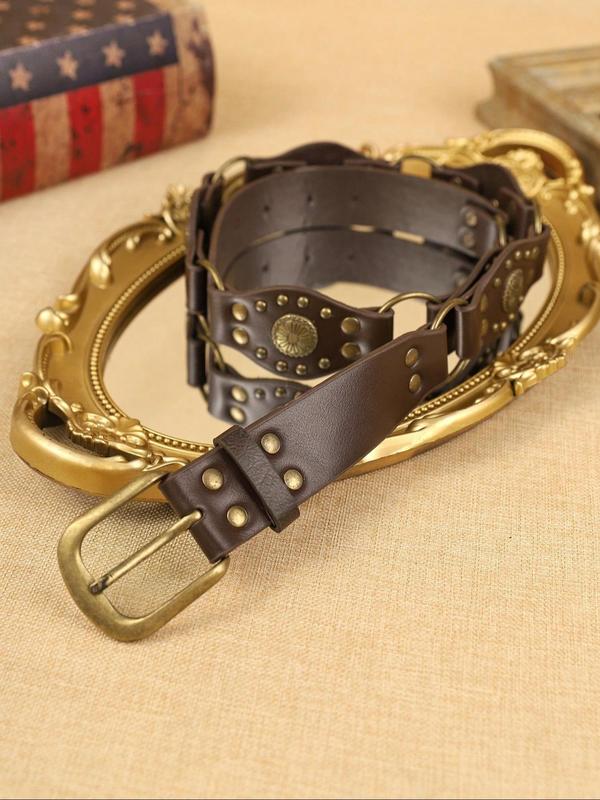 Boho Style Flower Decor PU Buckle Belt, Fashionable Waistband for Women & Men, Trendy All-match & Exquisite Belt for Birthday Gift