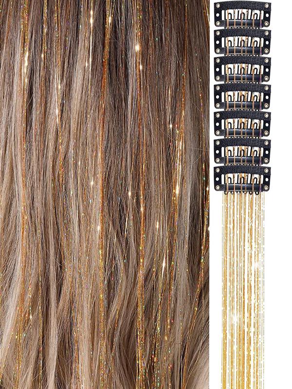 21 Inch Straight Clip-in Hair Extensions (6pcs), Glittering Hair Extensions for Women & Girls, Heat Resistant Hairstyles for Daily Use, Hairstyles Ideas