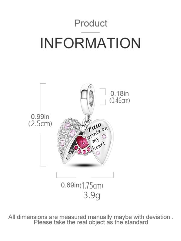 Cute Heart & Letter Design Pendant, Paw Print Rhinestone Decor Opening and Closing Pendant, Fashionable Jewelry for Women & Girls