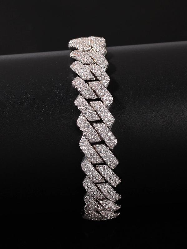 Street Style Rhinestones Decorated Cuban Link Chain Bracelet, Casual Trendy Exquisite Bracelet for Women & Men, Fashionable Jewelry for Men & Women for Daily & Party Decoration