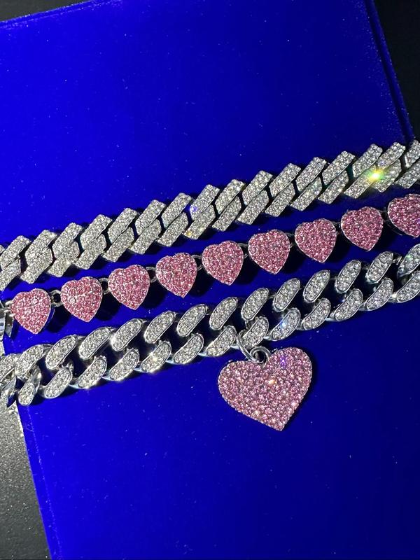 Y2k Rhinestone Decorated Heart Design Layered Anklet, Fashionable Ankle Bracelet for Women & Girls, Trendy All-match & Exquisite Jewelry for Birthday Gift