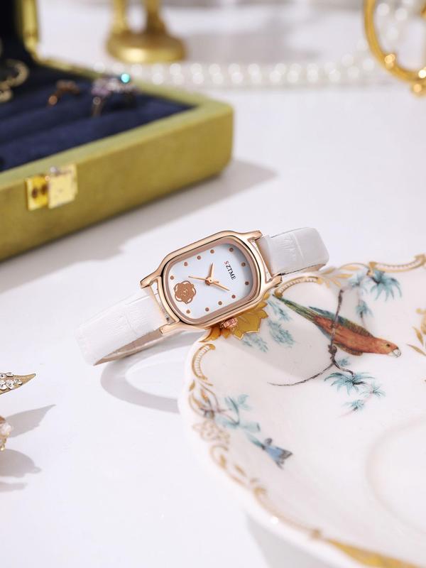 Women's Elegant Rectangle Dial Quartz Watch, Fashionable Watch for Women & Girls, Trendy All-match & Exquisite Watch for Birthday Gift