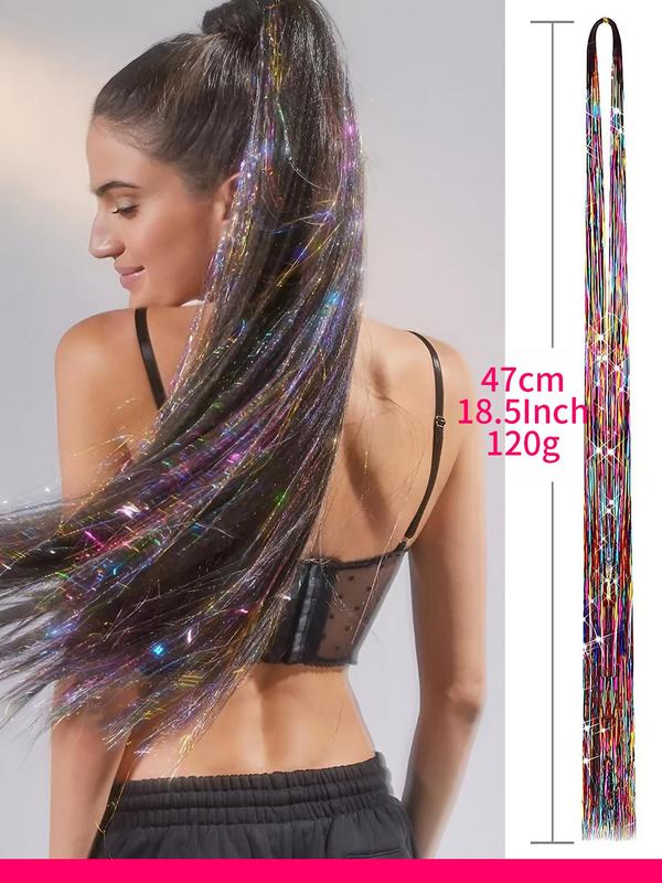 Glitter Hair Tinsel Kit, 12 Mixed Color Hairpiece with Tools, Heat Resistant Hair Accessories for Girls Women Kids