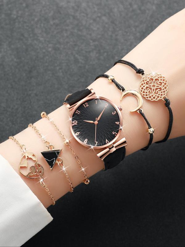 Women's Fashion Round Dial Quartz Watch & Bracelet Set, 2024 New Style Watch Set for Party, Trendy All-match & Exquisite Watch Set for Birthday Gift without Box