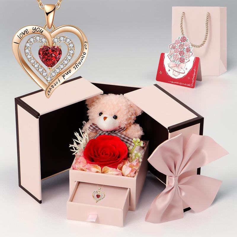 Valentine's Day Rose Box 1 Set , Necklace with Soap Pendant, Flower Box, Bride Gift, Rose Gift for Mom, Wife, Girlfriend, Her on Christmas Anniversary, Birthday Present for Women