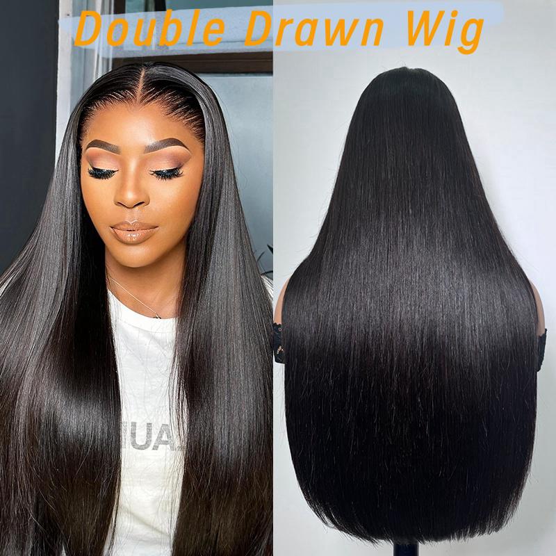 Bangjazz Human Hair Wig Double Drawn Hair Pre Bleached Knots 13X6 HD Lace Front Straight Hair 200% Density Glueless Wigs Brazilian Virgin Human Hair 4More Wig