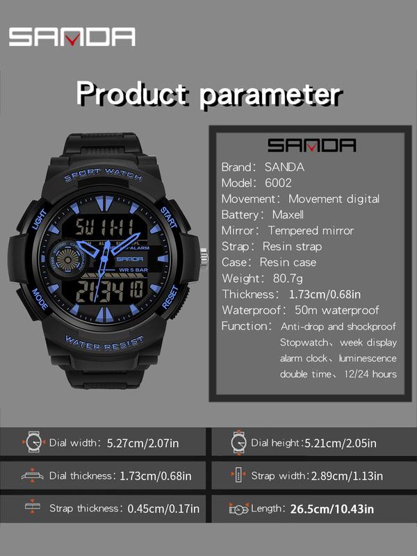 Men's Sportive Dual Display Analog-digital Watch, Fashionable Digital Watch with Luminous Dial & Alarm Function, Waterproof & Shockproof Watch for Daily Life