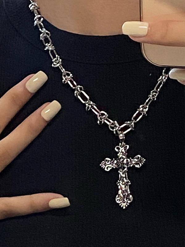 Vintage Cross Pendant Necklace, Punk Style Jewelry for Party, Daily Clothing Decor, Trendy All-match & Exquisite Jewelry for Birthday Gift