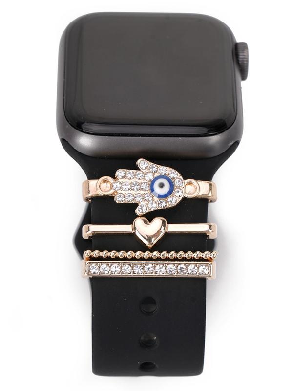 Fashionable Watch Band Decorative Ring Loop, Rhinestone Decor Heart & Eye Design Watch Band Accessories for Women & Girls, Trendy  Watch Accessories for Birthday Gift