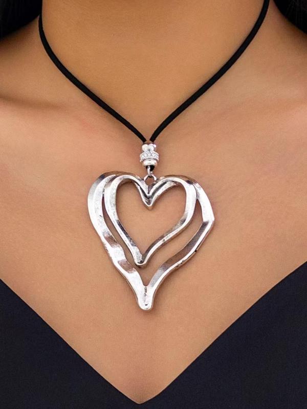 Fashionable Hollow out Double Layer Heart Design Pendant Necklace,  Minimalist Jewelry for Party, Daily Clothing Decor, Trendy All-match Jewelry for Birthday Gift