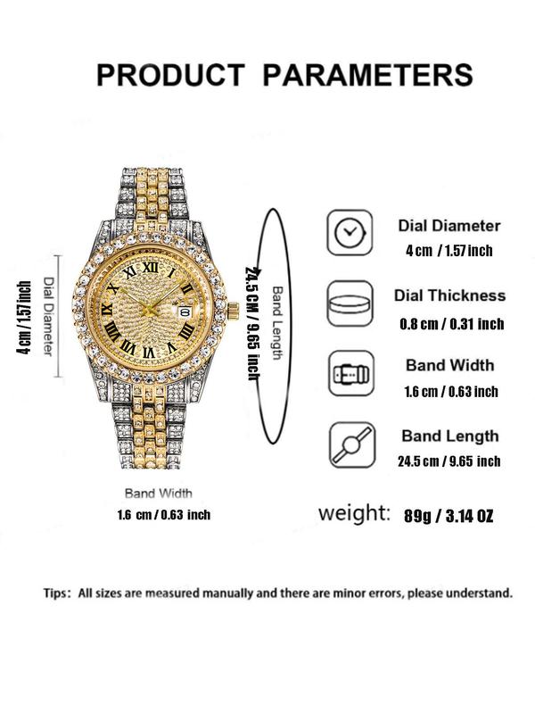 Rhinestone Decor Round Dial Analog Quartz Watch, Fashion Watch for Party, Daily Clothing Decor, Trendy Exquisite Watch for Birthday Gift without Box