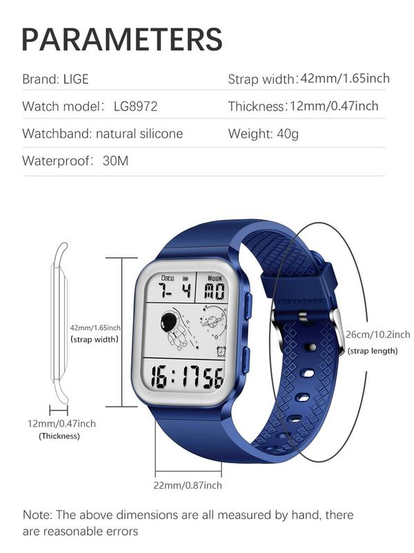 Men's Digital Watch for Outdoor Sports, Square Dial Waterproof Watch with Cartoon Astronaut Pattern, Perfect for Friend's Birthday Gift