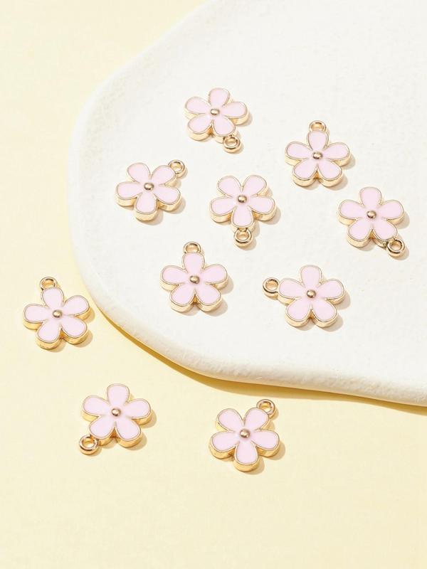 10pcs Cute Flower Shaped Enamel Charms, Flower Design Pendant, Fashionable Jewelry For Women & Girls