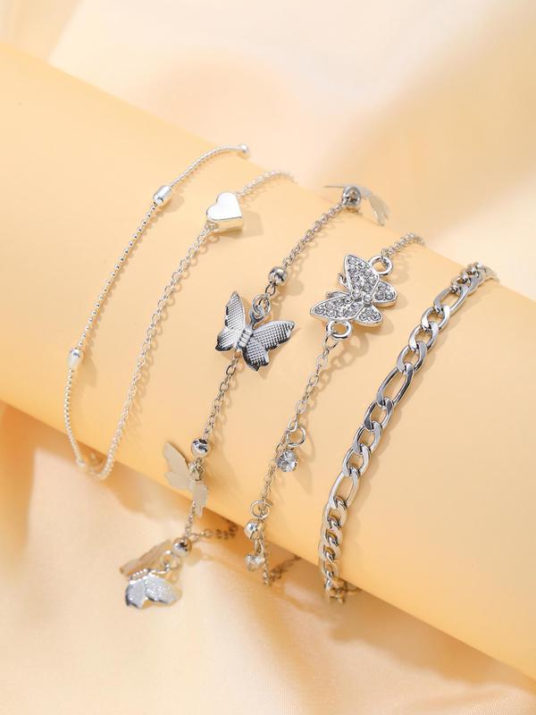 Fashion Butterfly & Heart Decor Anklet, 2024 New Style Jewelry for Party, Daily Clothing Decor, Trendy All-match & Exquisite Jewelry for Birthday Gift