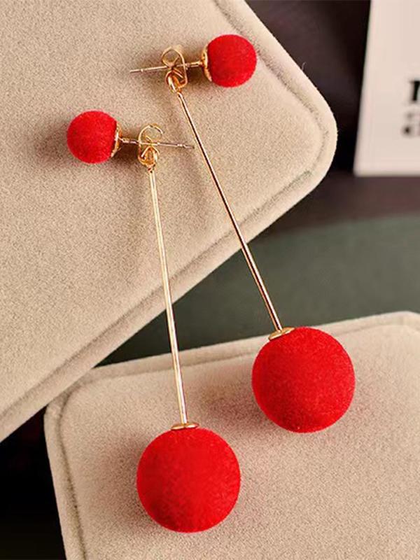 Cute Spherical Decor Summer Dangle Earrings for Galentine's Party Style, Personalized Geometric Design Plush Pom Long Drop Earrings, Retro Fashion Accessories for Summer Evening Party, Gifts for Women and Girls