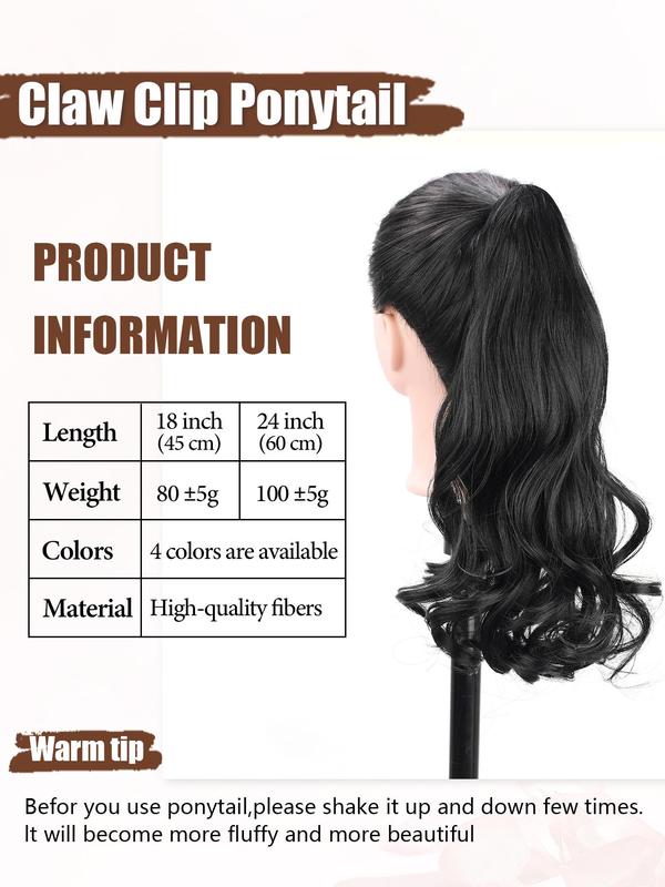 18 24 Inch Long Curly Wavy Clip in Synthetic Wigs, Synthetic Hair Extensions for Women, Natural Fluffy Ponytail Extension, Synthetic Hairpiece for Daily Use