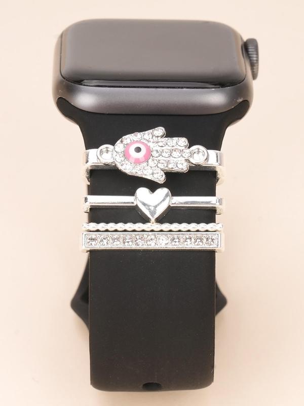 Evil Eye & Hand Design Watch Strap Decoration Ring, Rhinestone Decor Watch Strap Accessories for Women & Girls, Trendy All-match & Exquisite Watch Strap Accessories for Birthday Gift