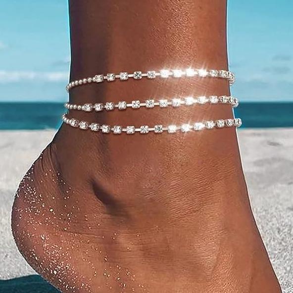 Double glitter anklets, waterproof anklets that do not fade, adjustable anklets for women, delicate anklets can be used as a beautiful gift