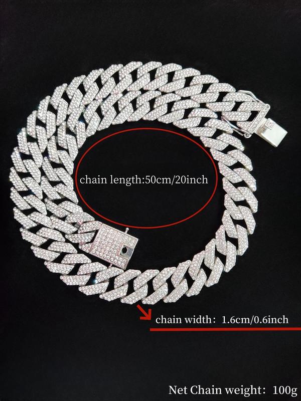 Rhinestone Decor Cuban Chain Necklace for Men & Women, Chains for Men, 2024 New Style Hip Hop Iced Out Jewelry for Party, Daily, Back To School As Anniversary Gift